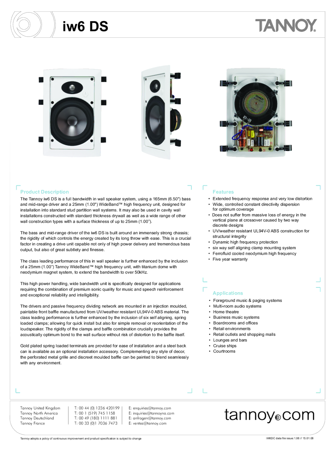 Tannoy iw6 DS warranty Iw6 DS 