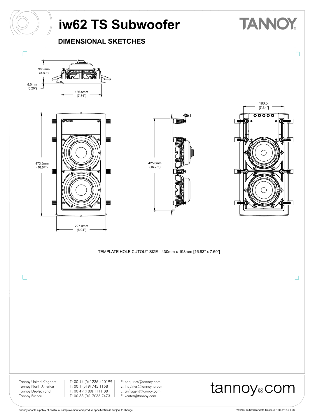 Tannoy iw62 TS manual Dimensional Sketches 