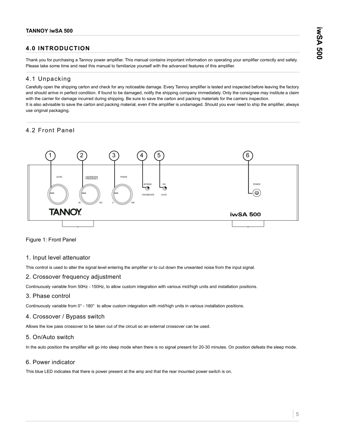 Tannoy iwSA 500 owner manual Introduction 