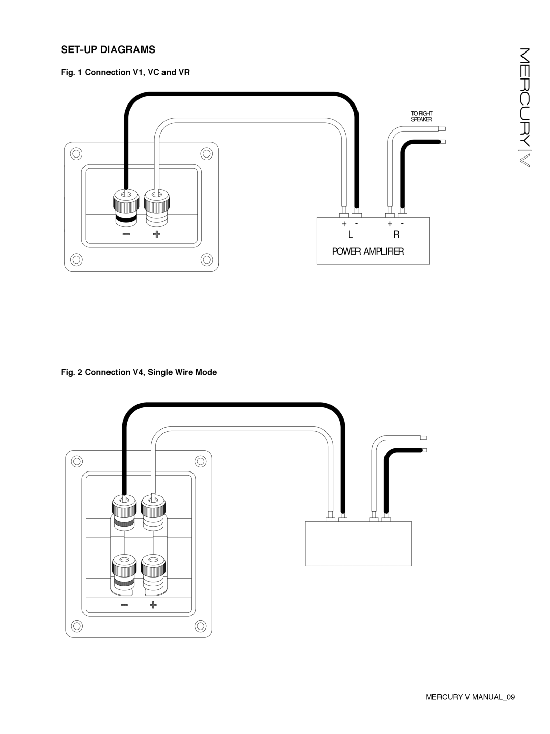 Tannoy Mercury V owner manual SET-UP Diagrams, Connection V1, VC and VR 