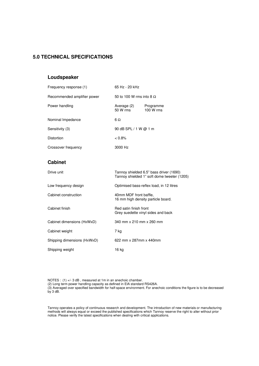 Tannoy Reveal user manual Loudspeaker 