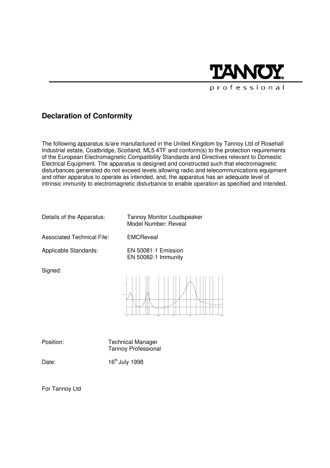 Tannoy Reveal user manual Declaration of Conformity 