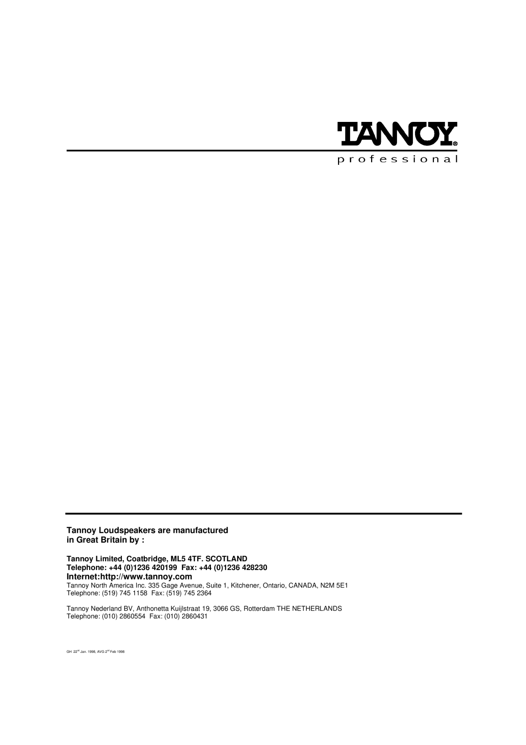 Tannoy Reveal user manual Tannoy Loudspeakers are manufactured in Great Britain by 