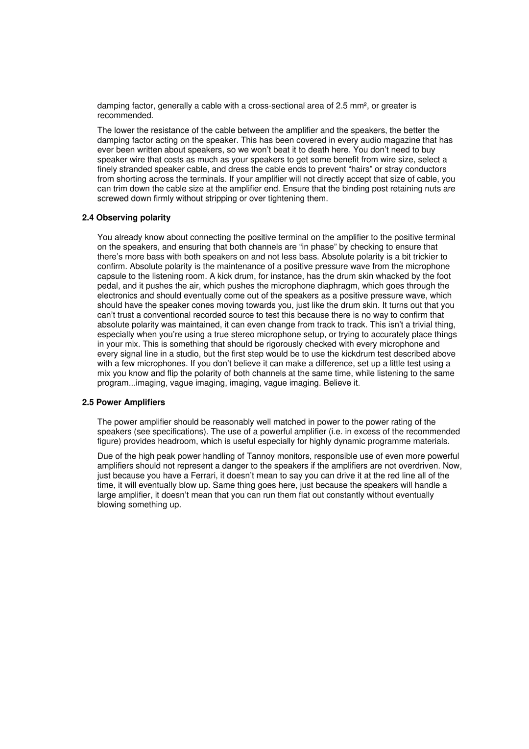 Tannoy Reveal user manual Observing polarity 