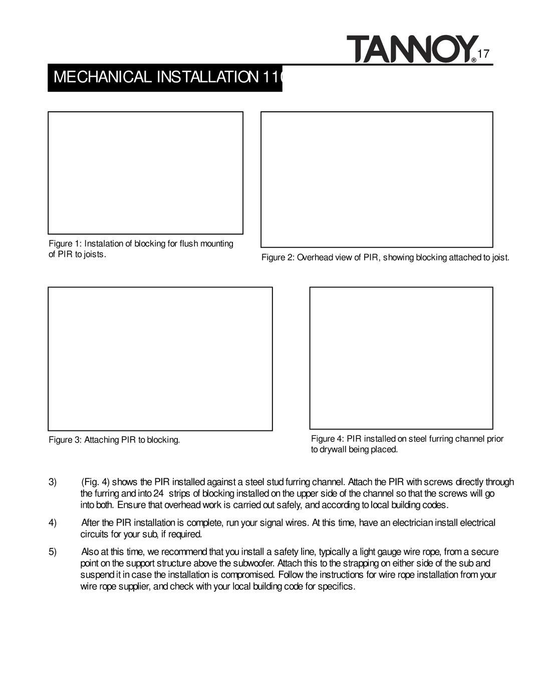 Tannoy SUBWOOFERS manual Instalation of blocking for flush mounting of PIR to joists 