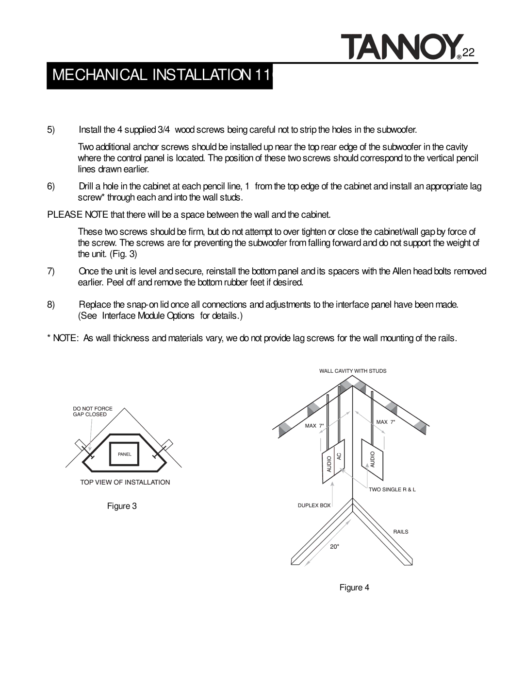 Tannoy SUBWOOFERS manual Mechanical Installation 110CS 