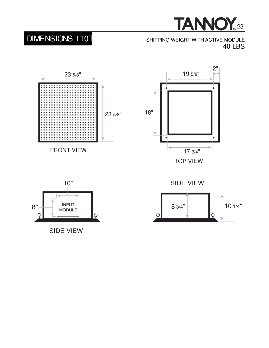 Tannoy SUBWOOFERS manual Dimensions 110TB, 40 LBS 