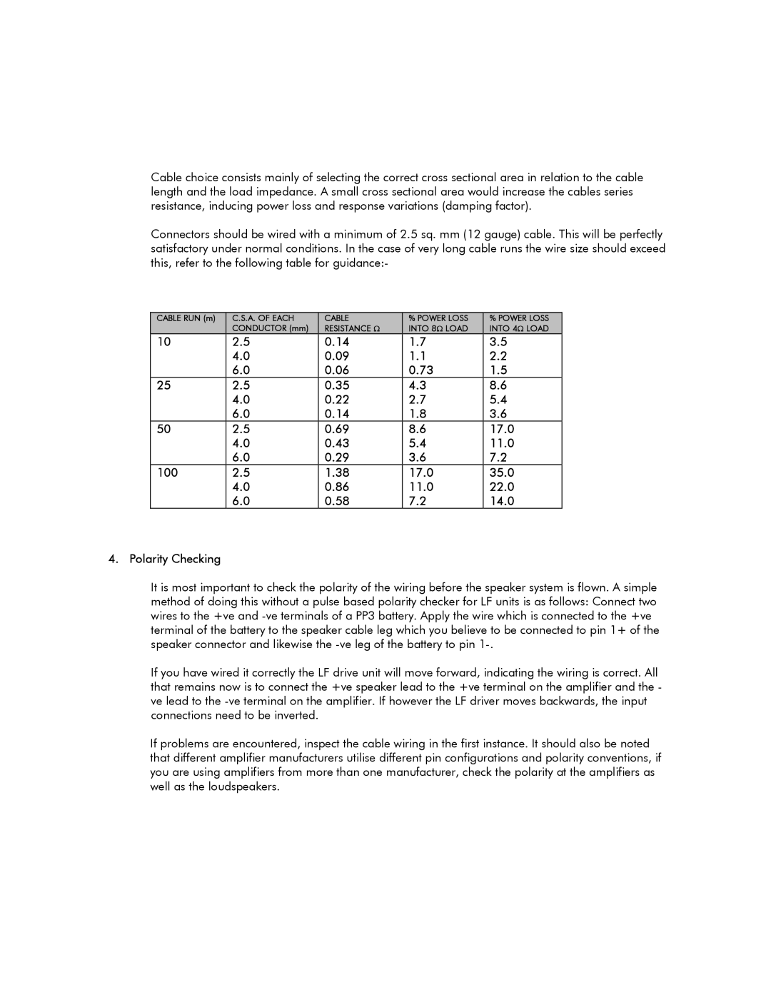 Tannoy V12 HP user manual 100 17.0 35.0 11.0 22.0 14.0 Polarity Checking 