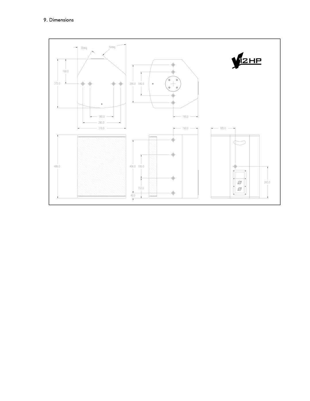 Tannoy V12HP user manual Dimensions 