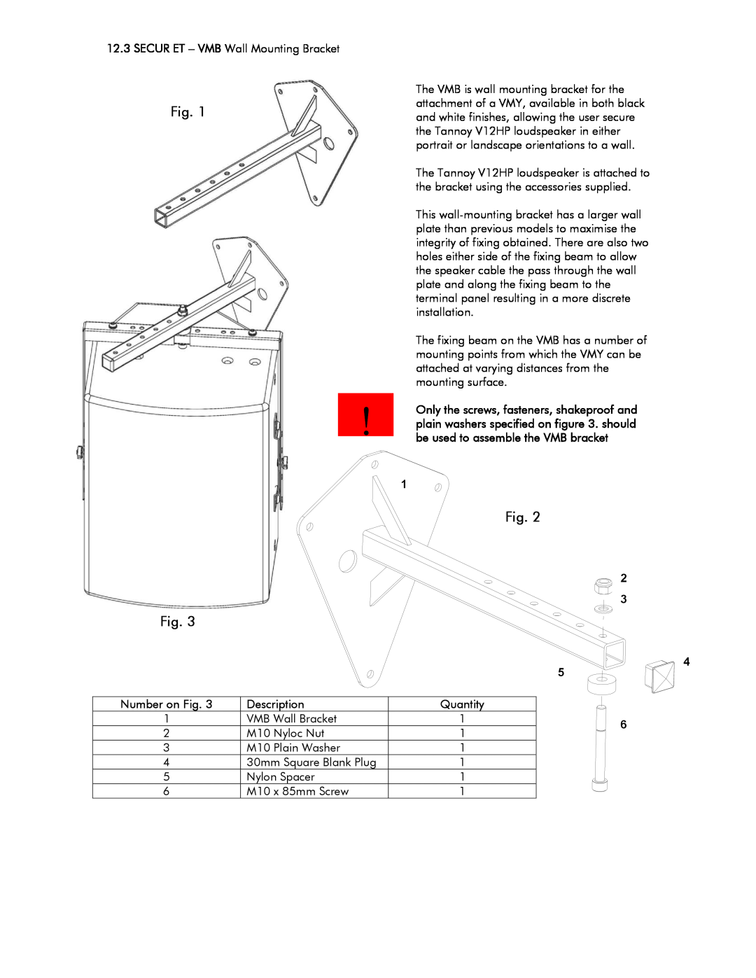Tannoy V12HP user manual Fig, Description 