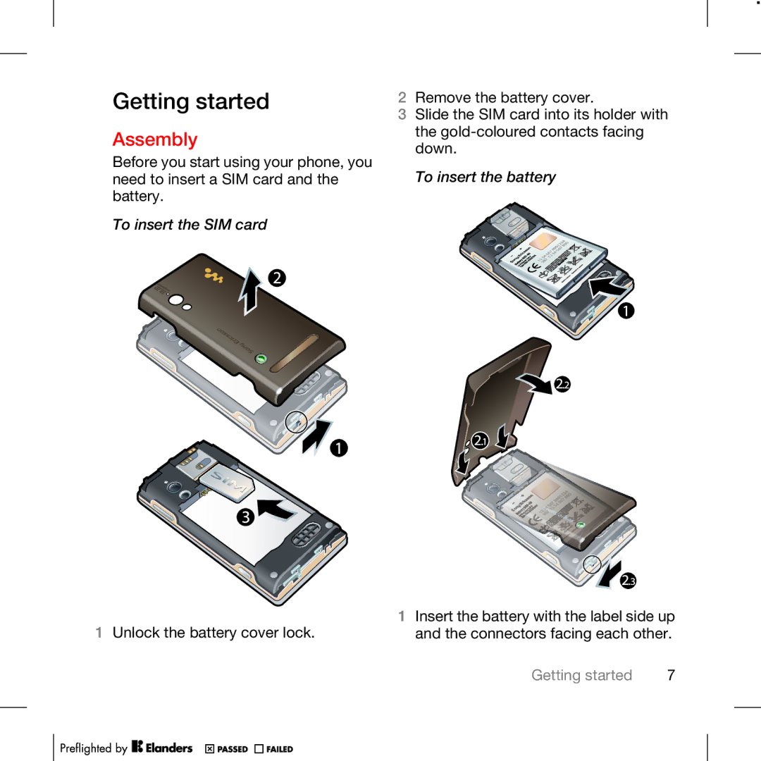 Tannoy W715 manual Getting started, Assembly, To insert the SIM card, To insert the battery 