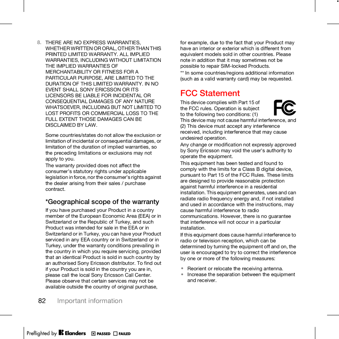 Tannoy W715 manual FCC Statement, Geographical scope of the warranty 