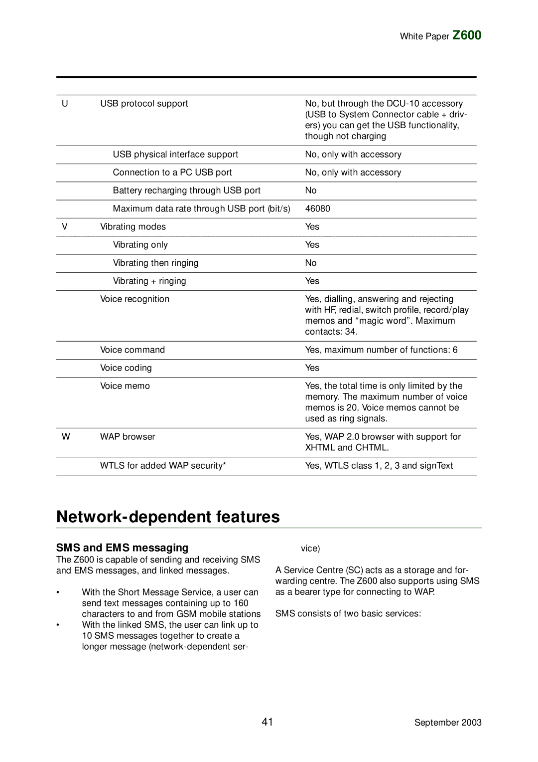 Tannoy Z600 manual Network-dependent features, SMS and EMS messaging 