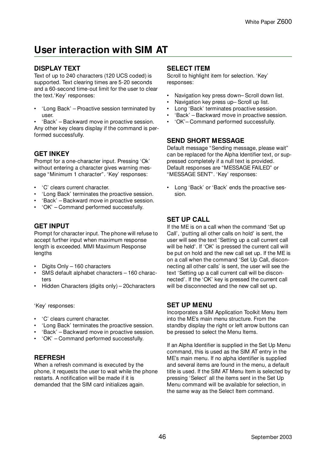 Tannoy Z600 manual User interaction with SIM AT, Display Text 