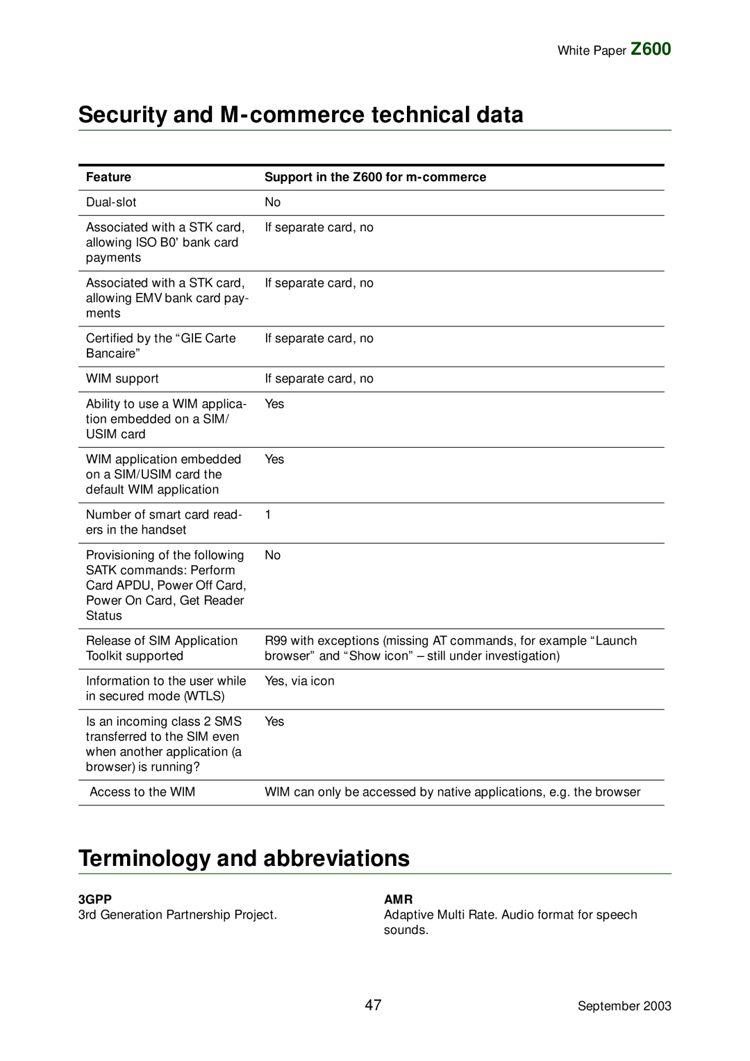 Tannoy Z600 manual Security and M-commerce technical data, Terminology and abbreviations 