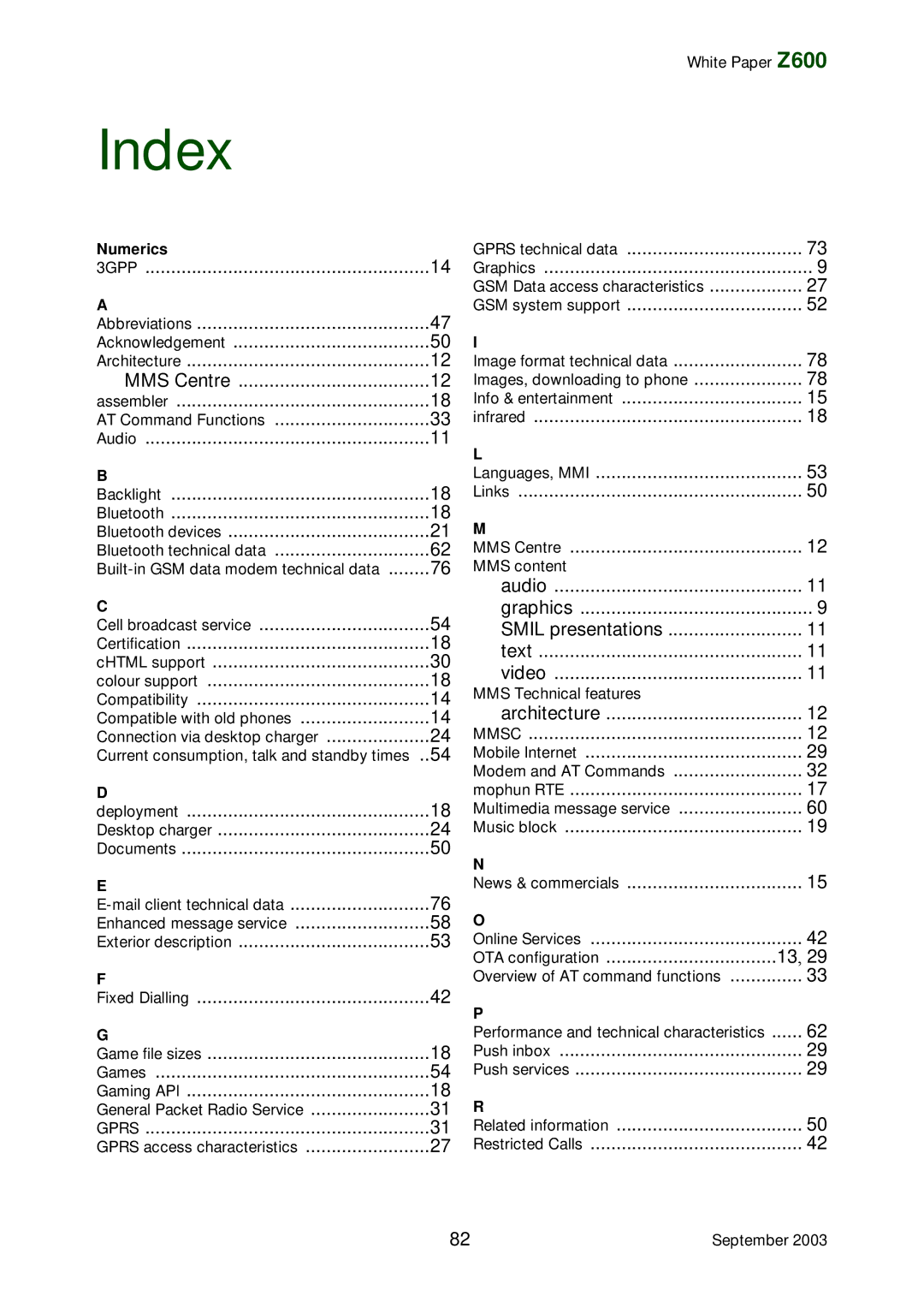 Tannoy Z600 manual Index, Numerics 