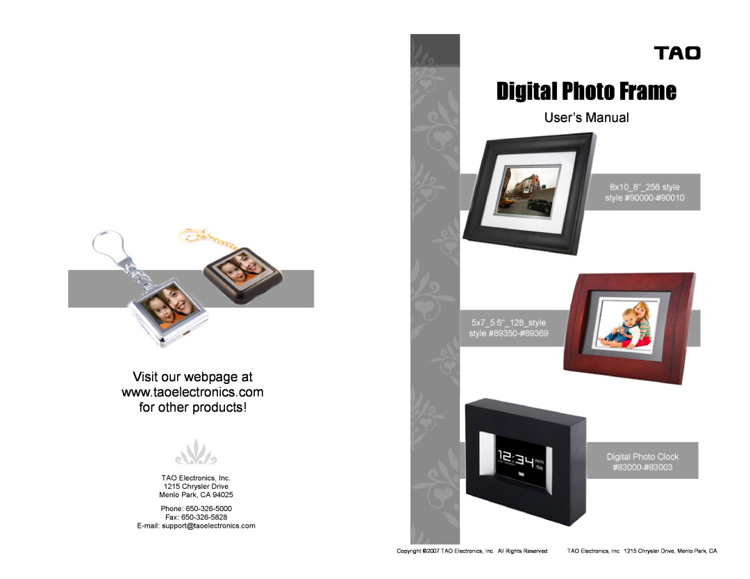 TAO 89360, 83003, 90010 manual Digital Photooto FrameFrame, User’s ManualManual Visit our webpage at, for other products 