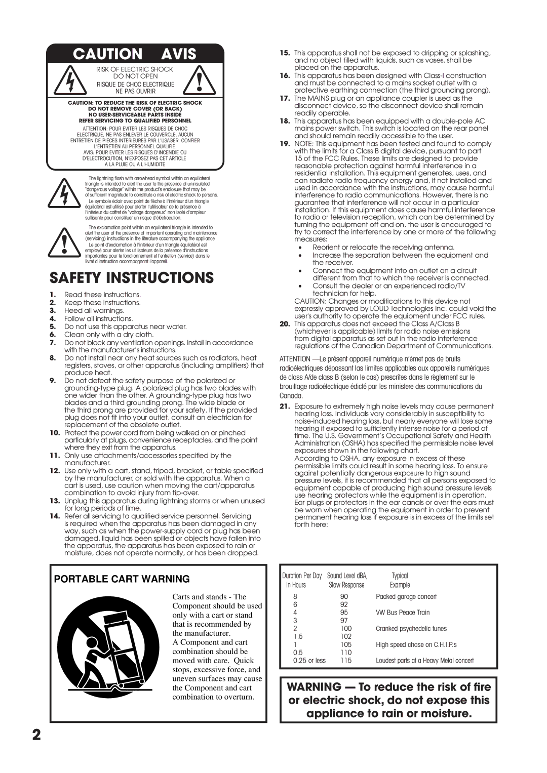 Tapco MIX10FXP manual Safety Instructions 