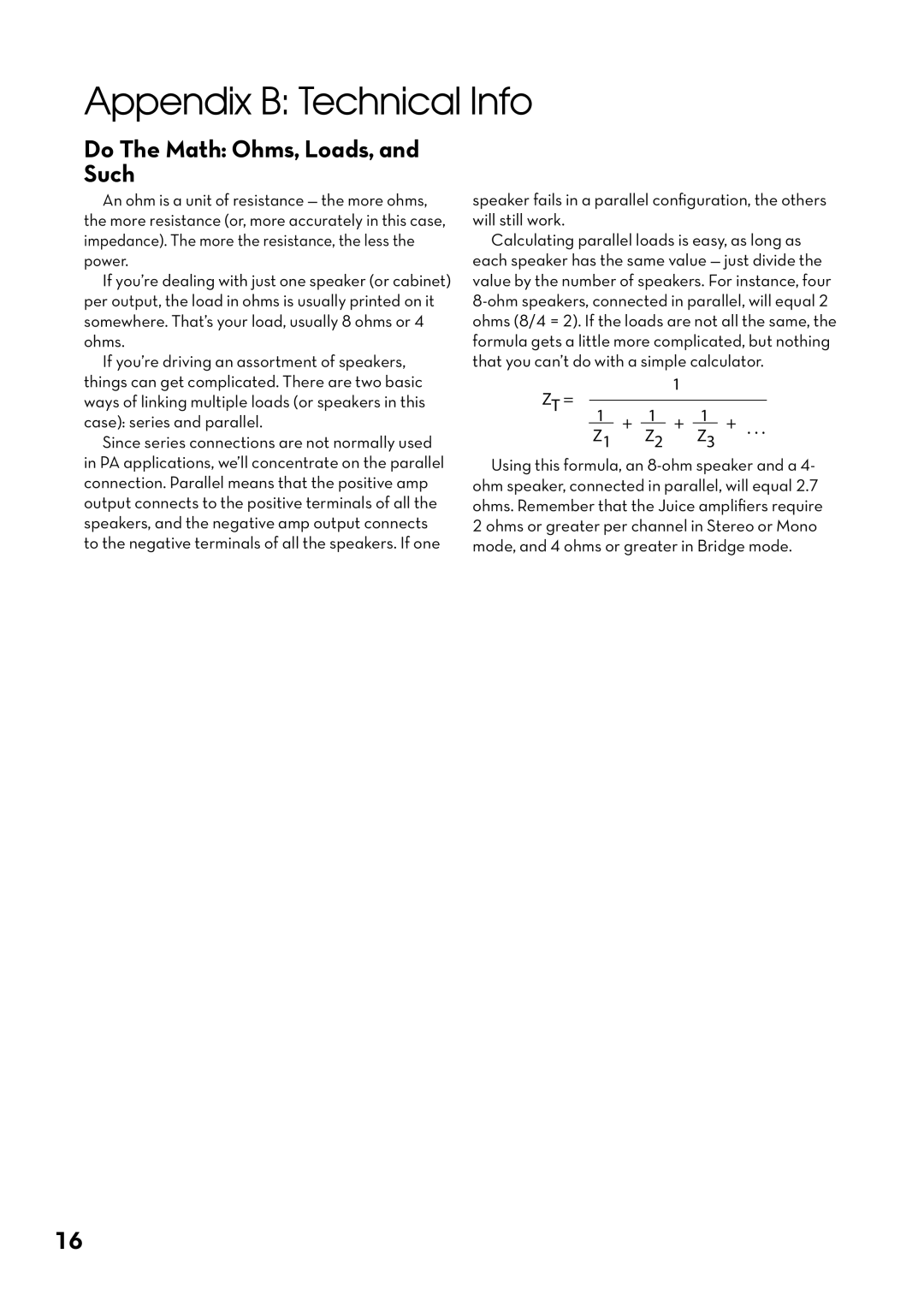 Tapco pmn manual Appendix B Technical Info, Do The Math Ohms, Loads, and Such 