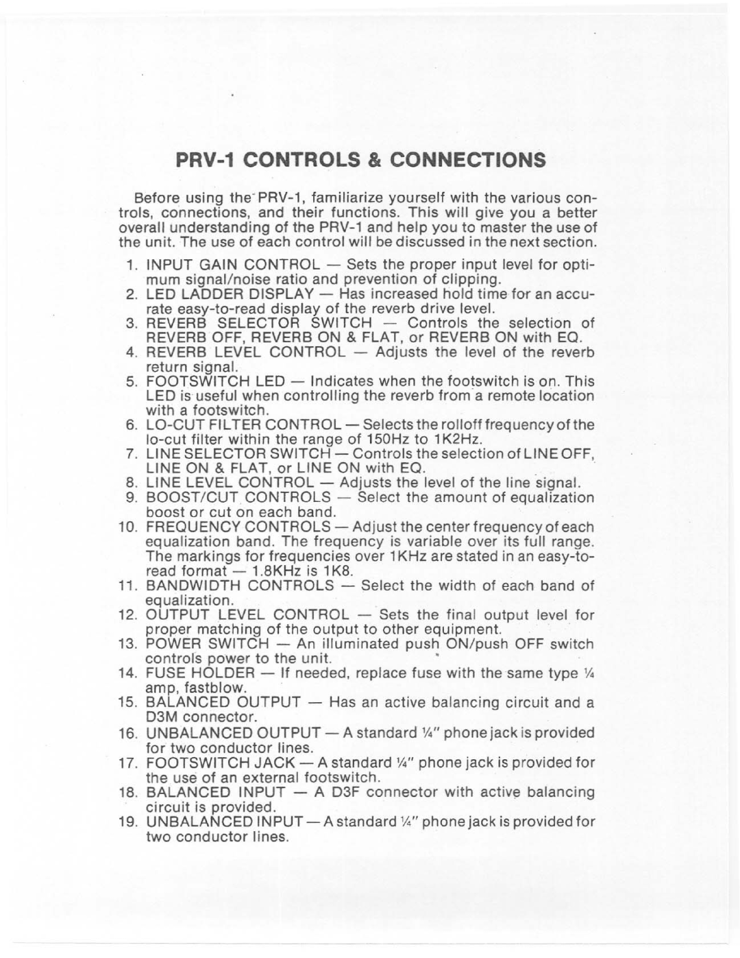 Tapco PRV-1 manual 