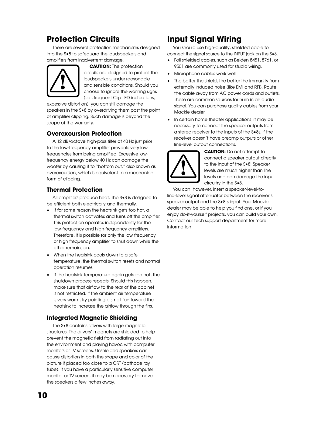 Tapco S8 manual Overexcursion Protection, Thermal Protection, Integrated Magnetic Shielding 