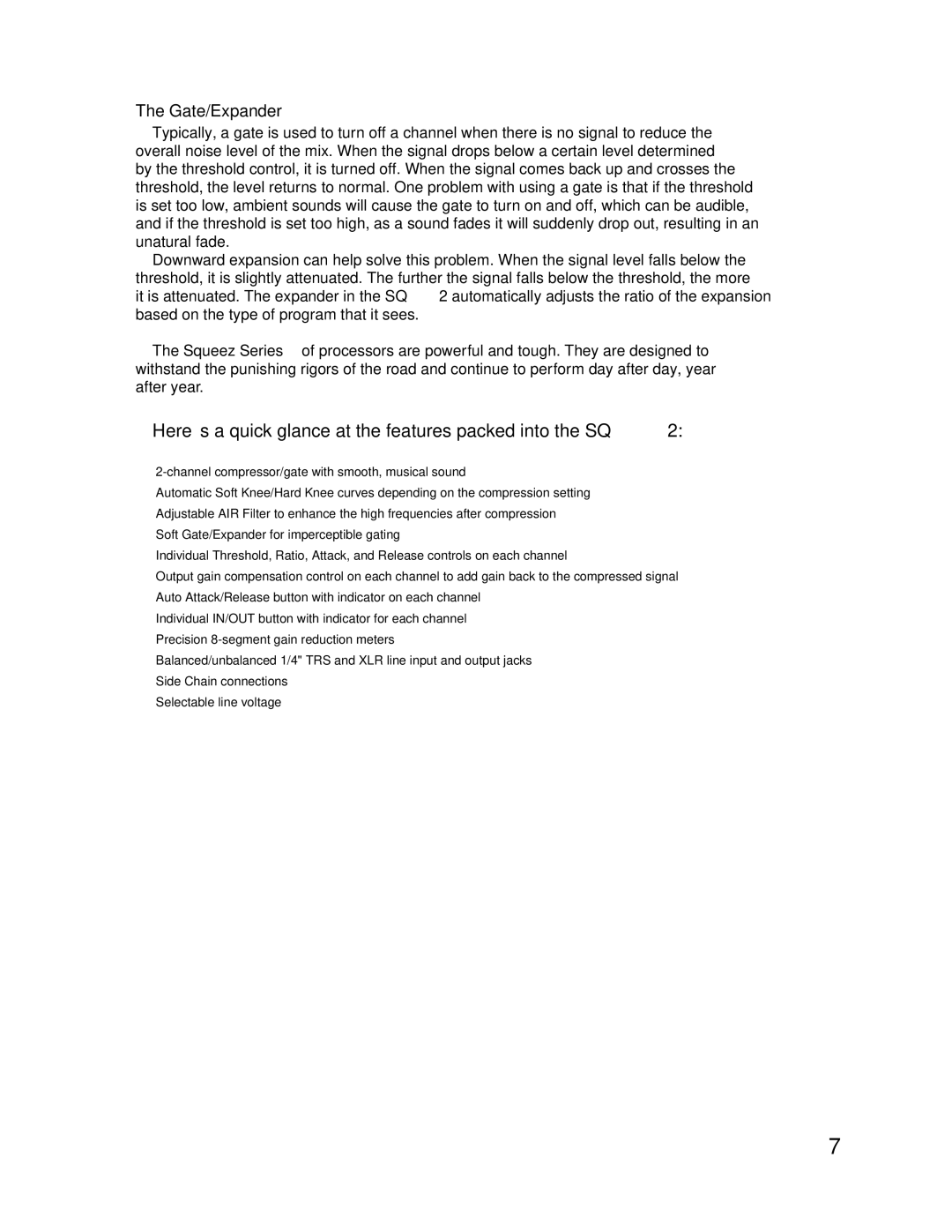 Tapco manual Here’s a quick glance at the features packed into the SQ2, Gate/Expander 