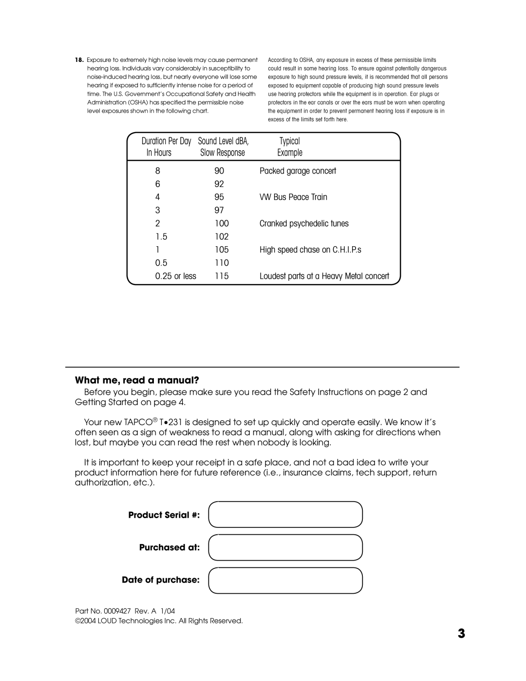 Tapco T-231 user service What me, read a manual? 