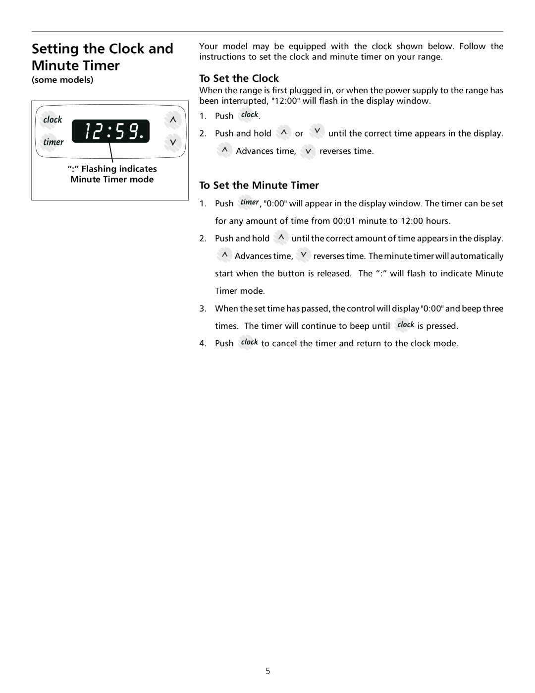 Tappan 316000181 Setting the Clock and Minute Timer, To Set the Clock, To Set the Minute Timer, Some models 