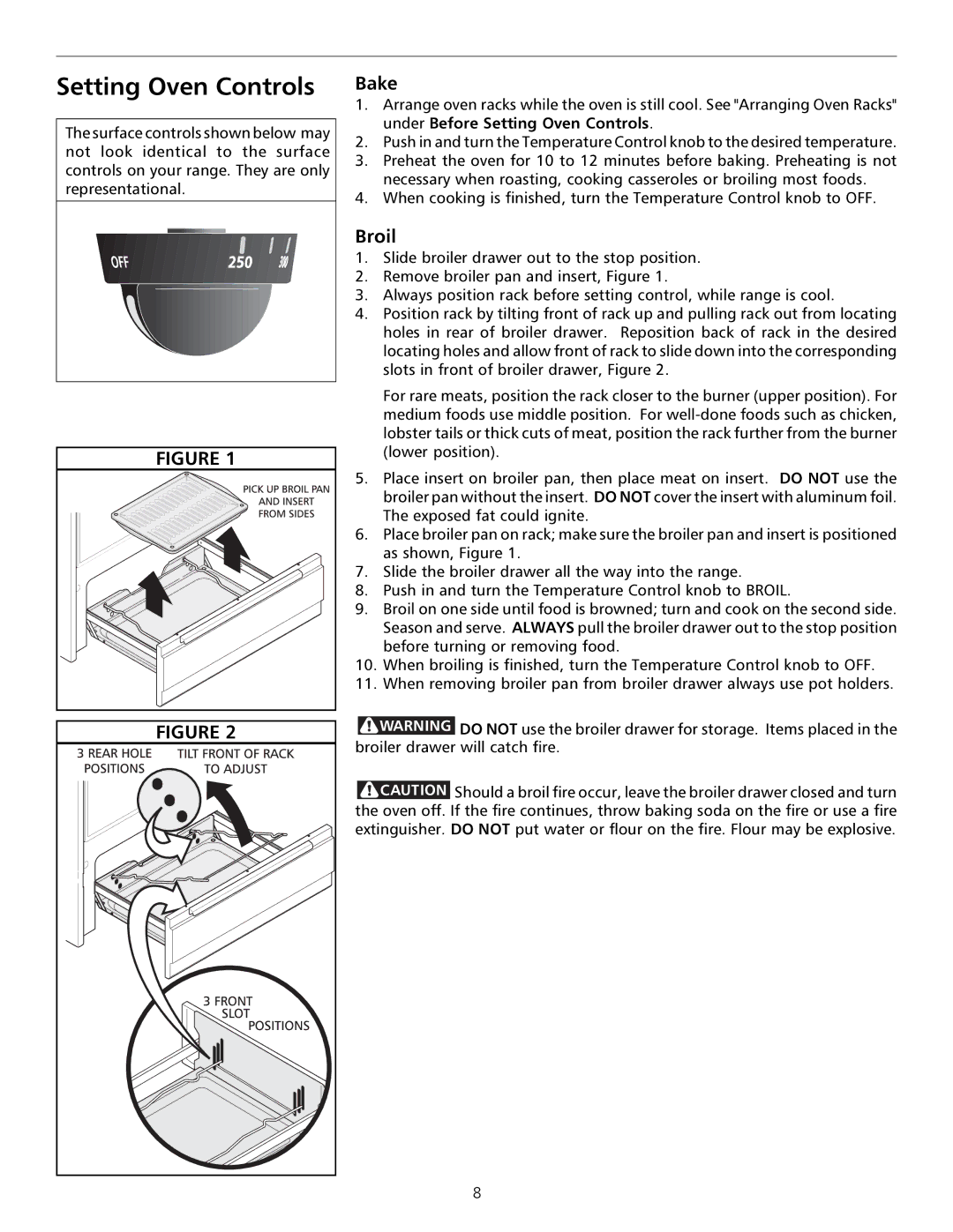 Tappan 316000181 important safety instructions Setting Oven Controls, Bake, Broil 