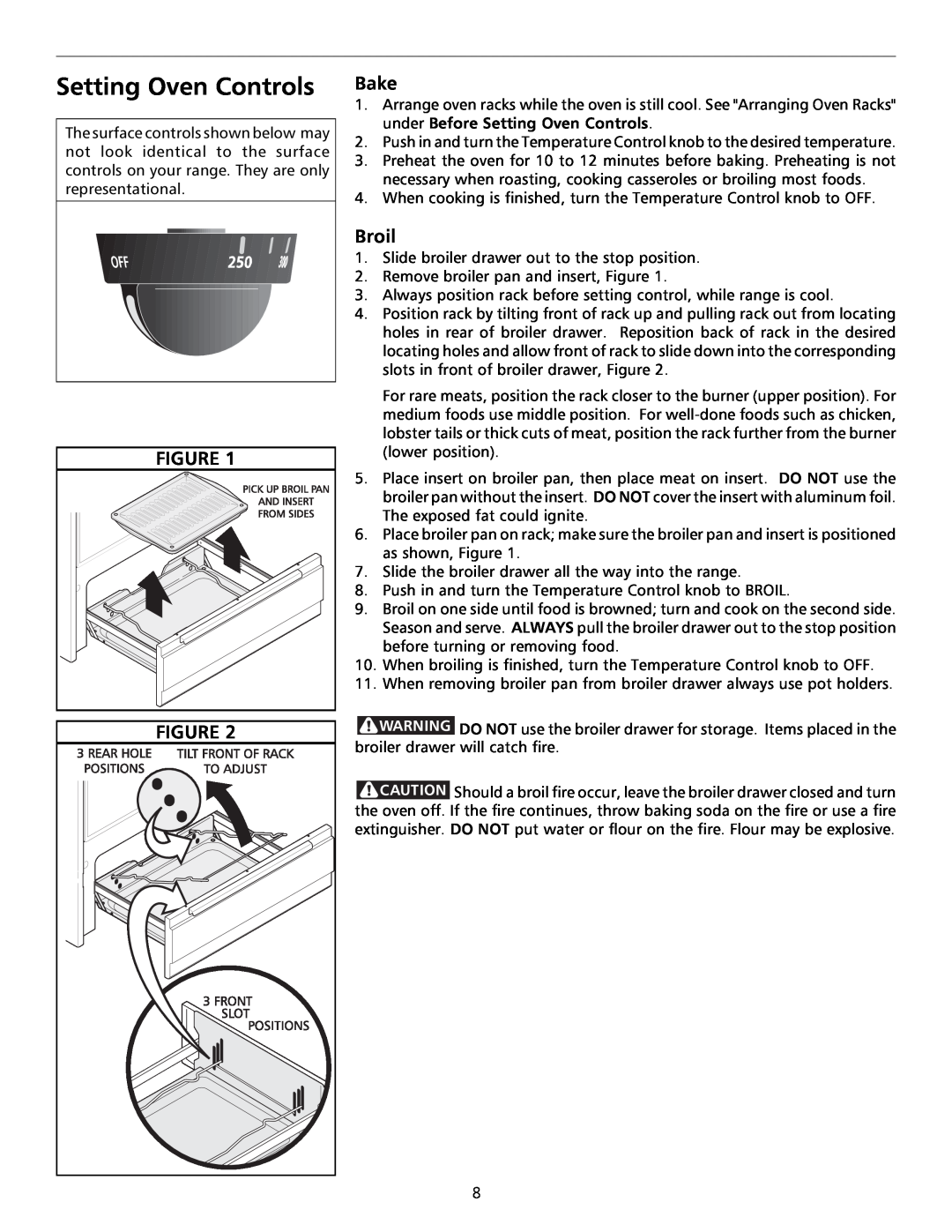 Tappan 316000181 important safety instructions Setting Oven Controls, Bake, Broil 