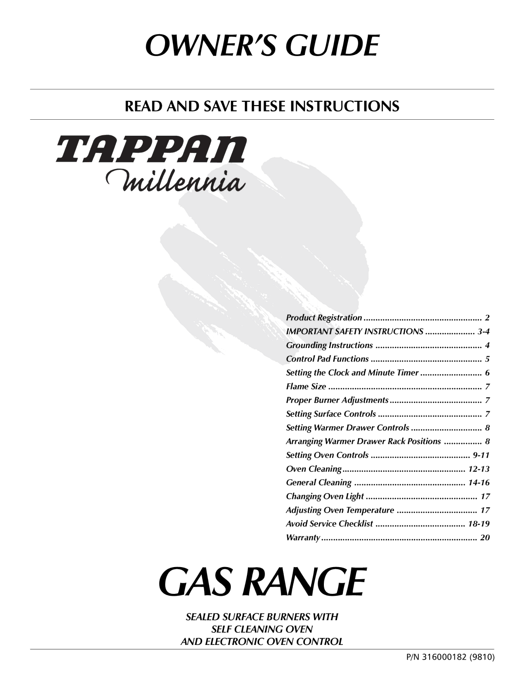 Tappan 316000182 important safety instructions GAS Range 