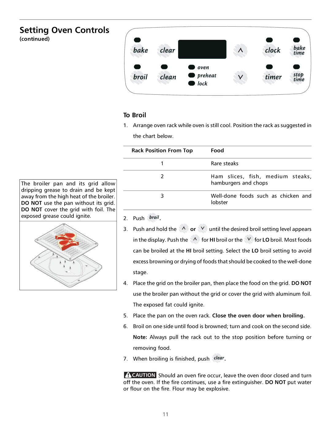 Tappan 316000182 important safety instructions To Broil, Rack Position From Top Food 