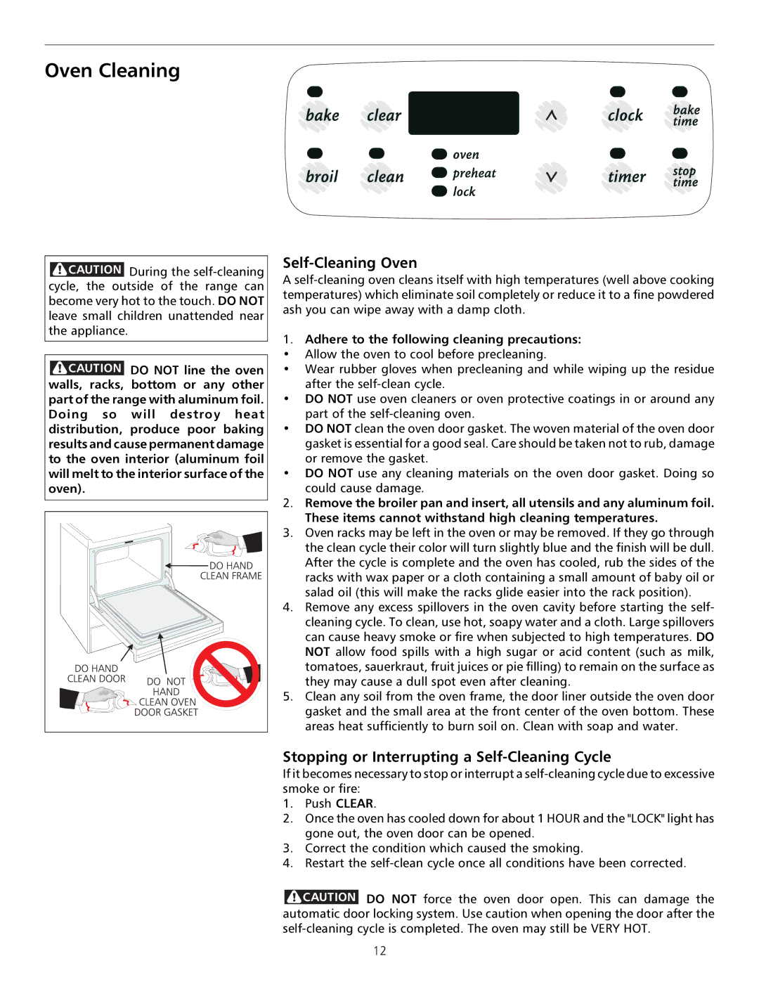 Tappan 316000182 Oven Cleaning, Self-Cleaning Oven, Stopping or Interrupting a Self-Cleaning Cycle 