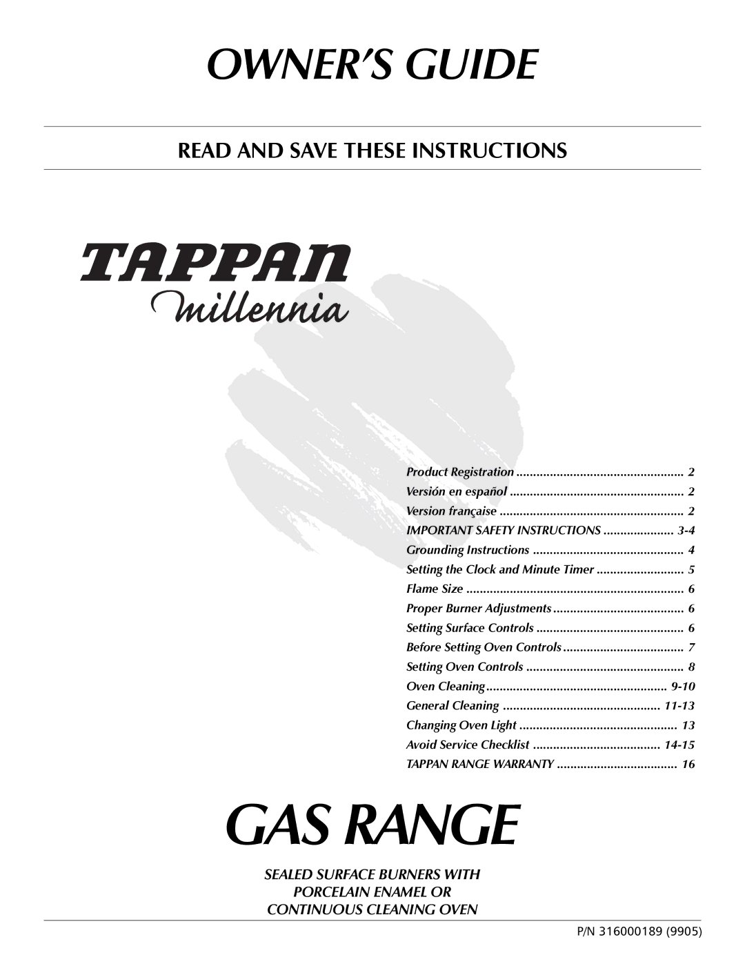 Tappan 316000189 important safety instructions GAS Range 