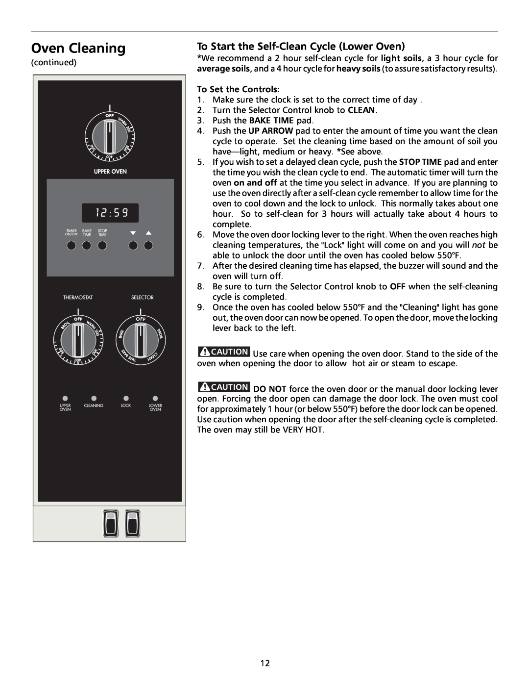 Tappan 316000191 manual Oven Cleaning, To Start the Self-Clean Cycle Lower Oven, To Set the Controls 