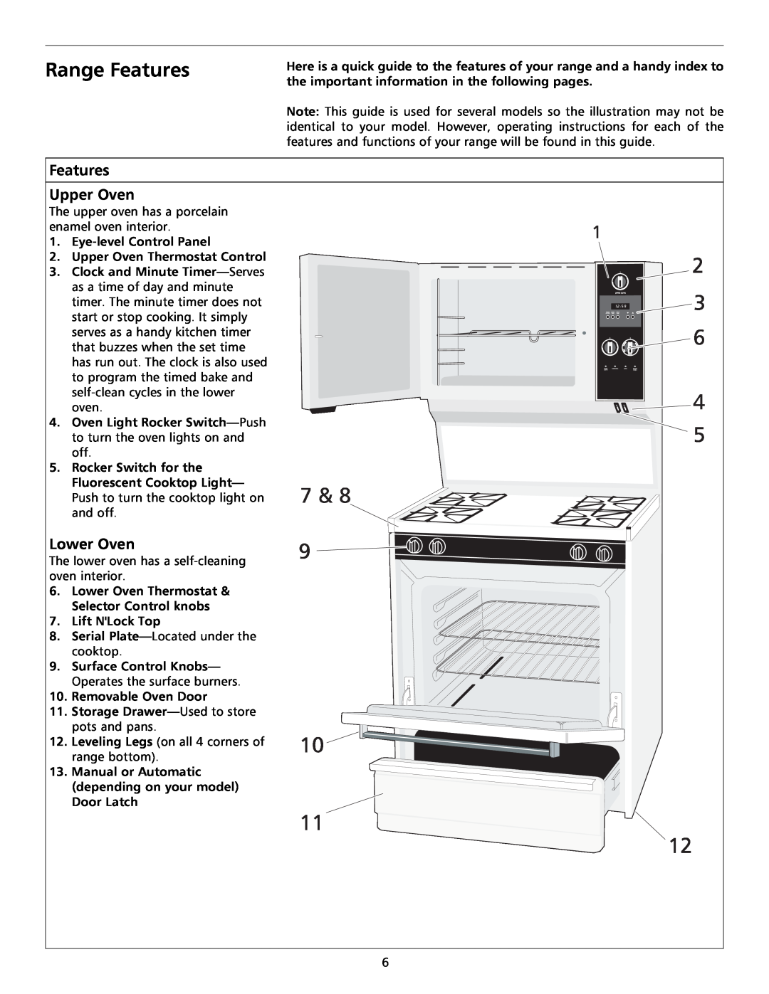 Tappan 316000191 manual Range Features, Features Upper Oven, Lower Oven 