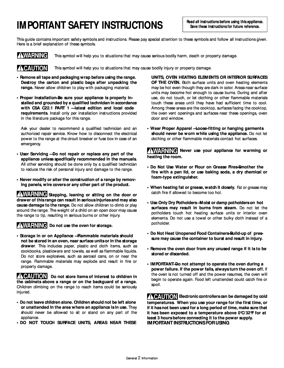 Tappan 318200409 warranty Important Instructions For Using, Important Safety Instructions, Do not use the oven for storage 