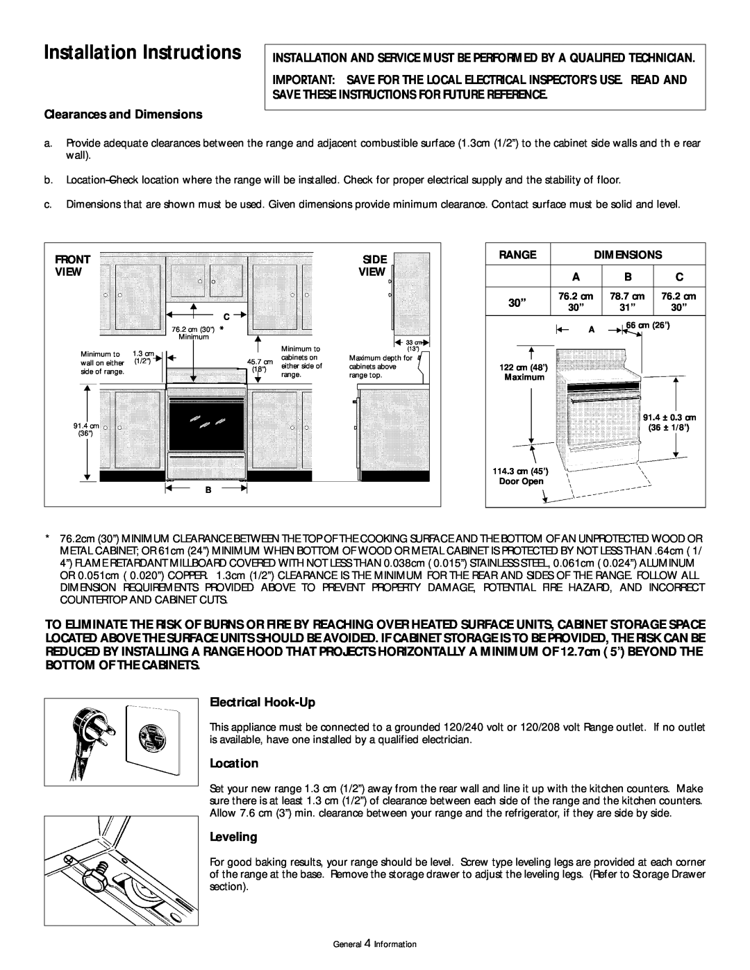 Tappan 318200409 Installation Instructions, Clearances and Dimensions, Save These Instructions For Future Reference, Front 