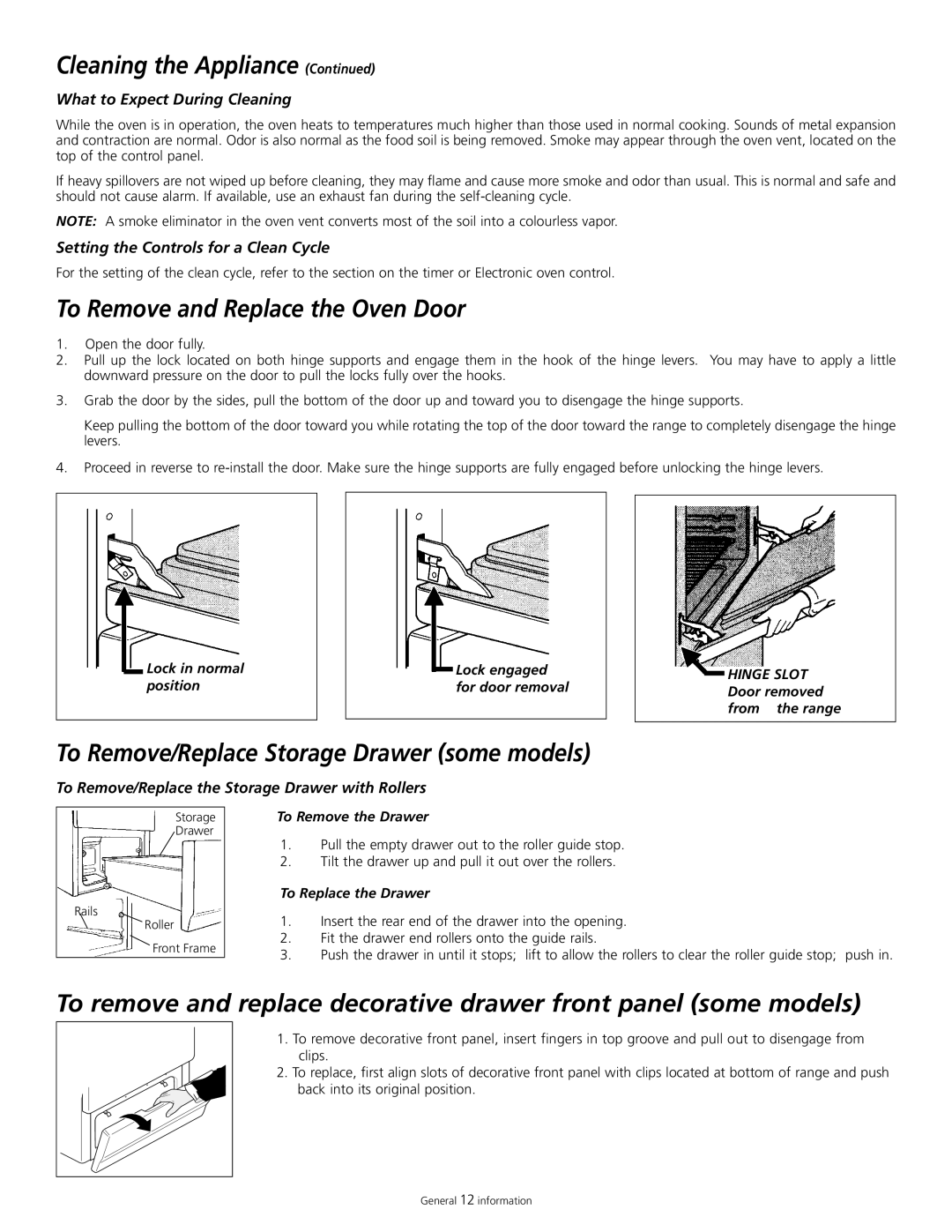 Tappan 318200505 manual To Remove and Replace the Oven Door, To Remove/Replace Storage Drawer some models 