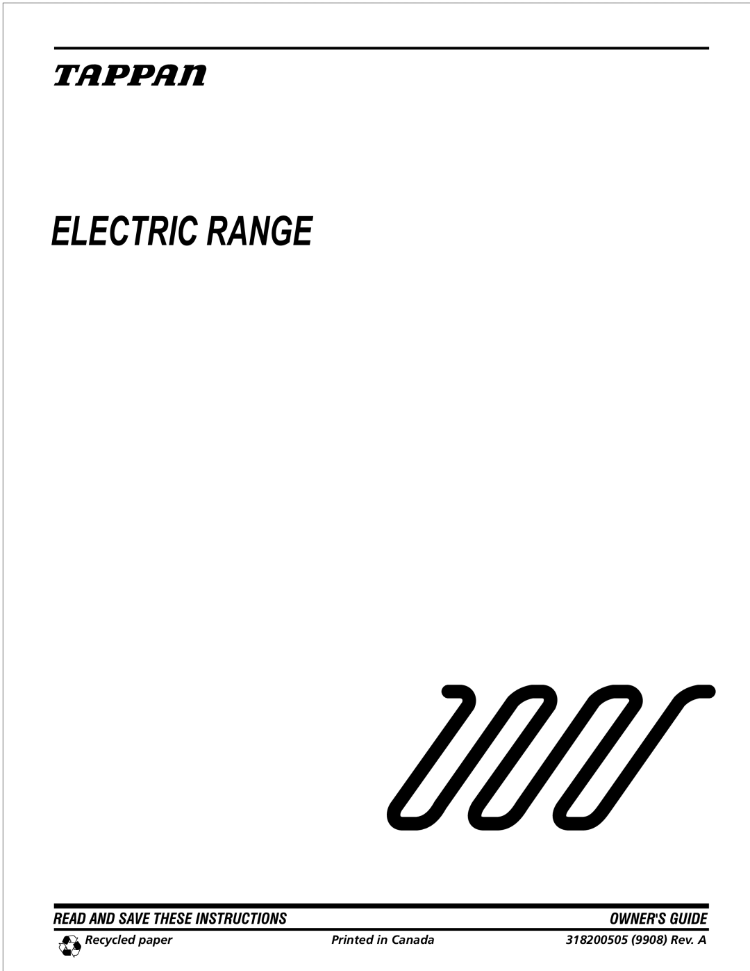 Tappan manual Recycled paper, 318200505 9908 Rev. A, Electric Range 