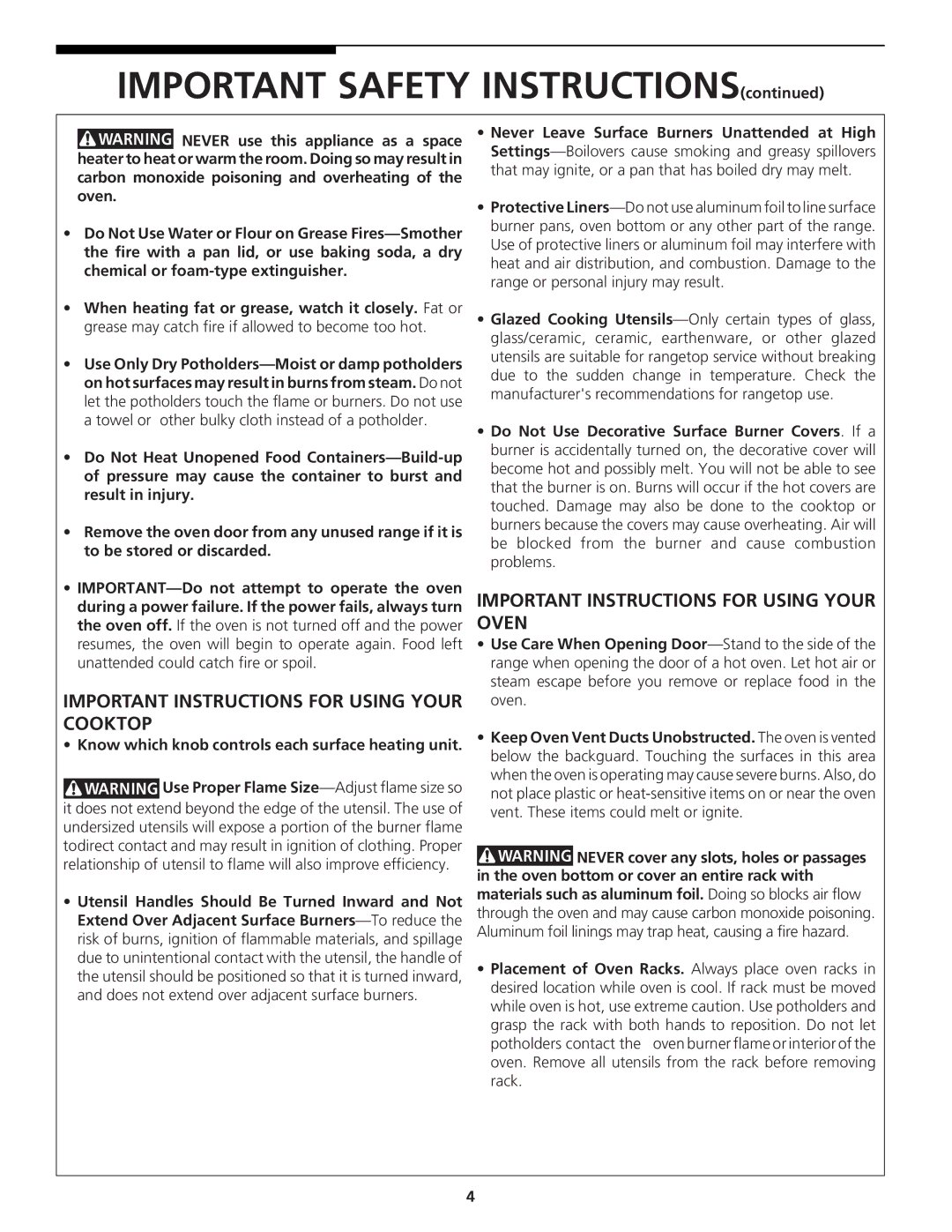 Tappan 318200764 manual Important Safety Instructions, Know which knob controls each surface heating unit 