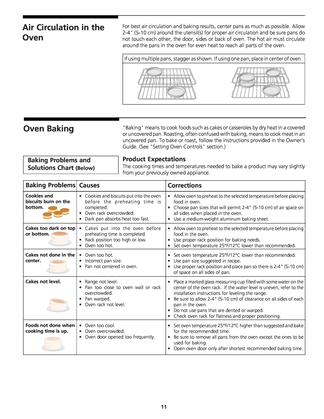 Tappan 318200764 Air Circulation in the Oven Oven Baking, Baking Problems and Solutions Chart Below, Product Expectations 