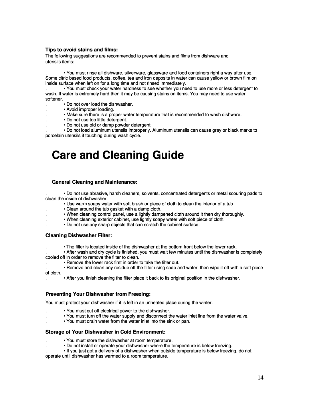 Tappan TDT4030B, TDT4030W Care and Cleaning Guide, Tips to avoid stains and films, General Cleaning and Maintenance 