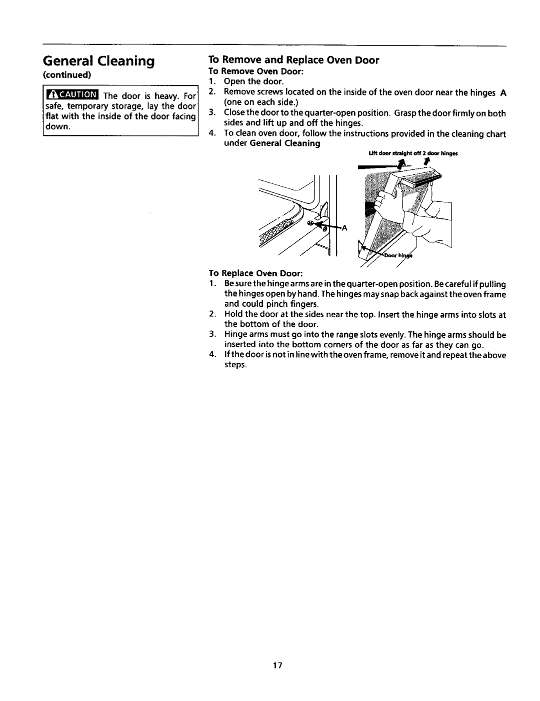 Tappan TEF365CHSA, TEF365CHTA warranty Uft door straight off 2 door hinges 