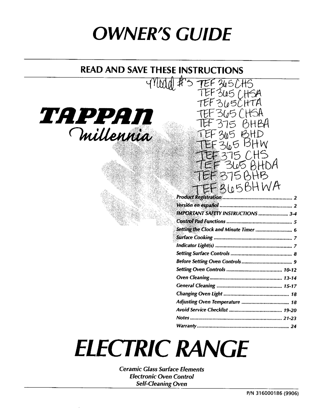 Tappan TEF365CHS warranty Read And Save These Instructions, linute Timer, Ceramic Glass Surface Elements, Electric Range 