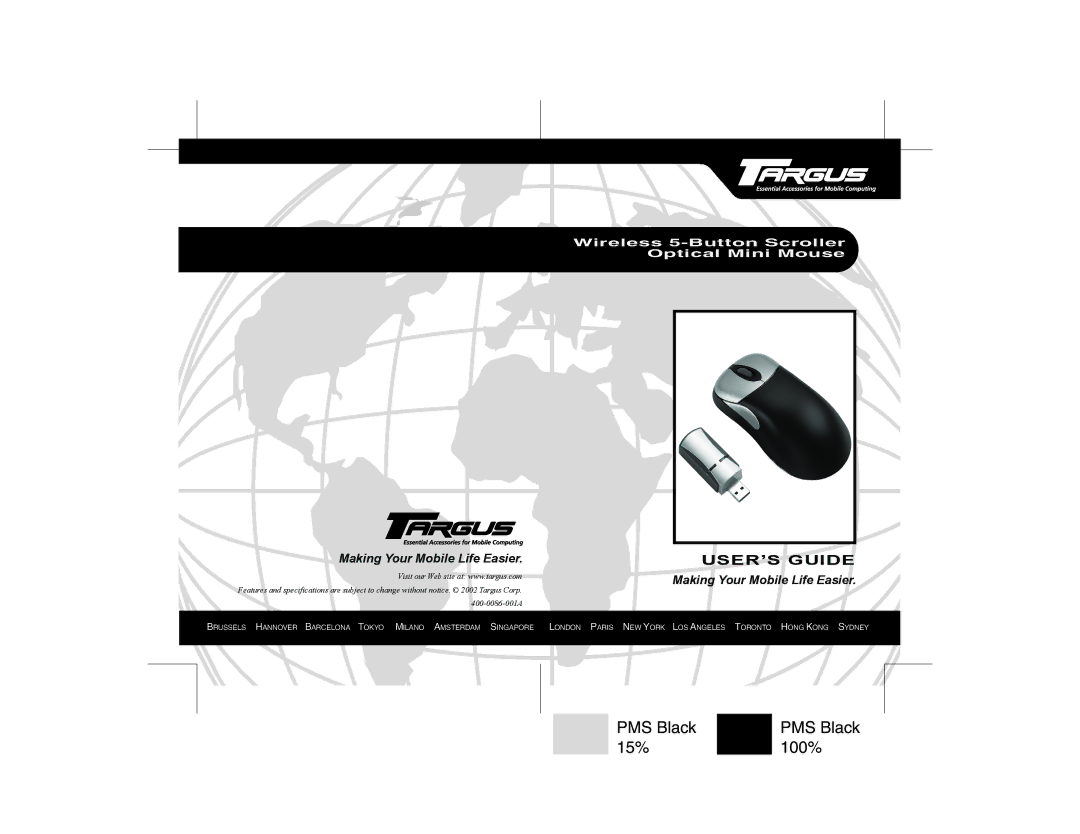 Targus 400-0086-001A specifications USER’S Guide 