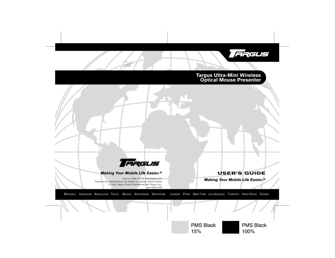 Targus 400-0140-001A specifications Targus Ultra-Mini Wireless Optical Mouse Presenter 