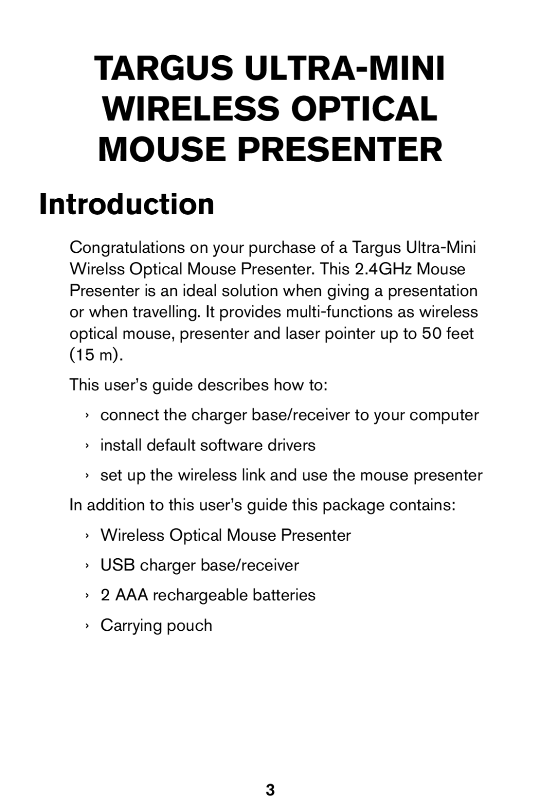 Targus 400-0140-001A specifications Targus ULTRA-MINI Wireless Optical Mouse Presenter, Introduction 