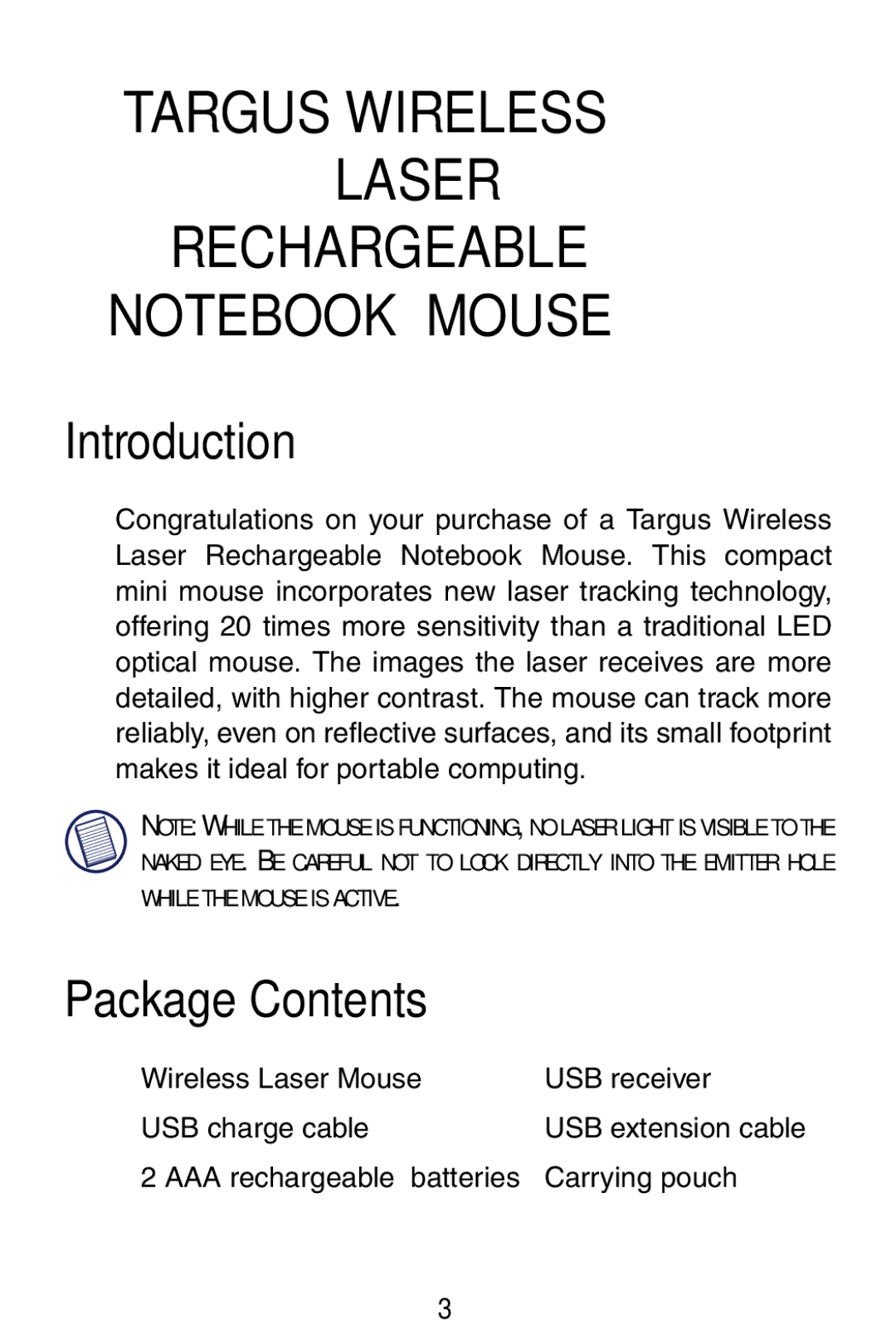 Targus 410-0008-001A manual Introduction, Package Contents 