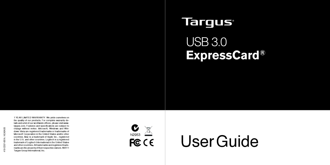 Targus 410-2207-001A warranty User Guide 